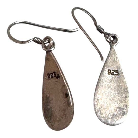 Vintage Sterling Silver 925 Teardrop Dangle Earrings Mother Of Pearl Inlay - Picture 4 of 7